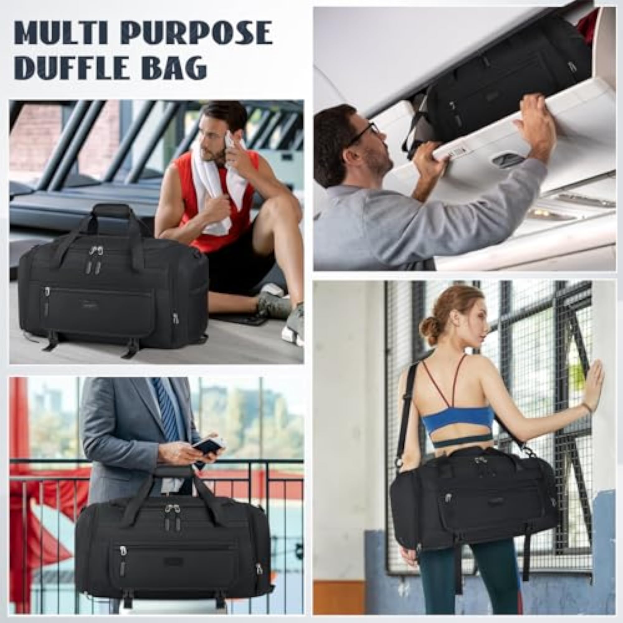 Men's Waterproof Gym Duffle Bag, Black, 40L