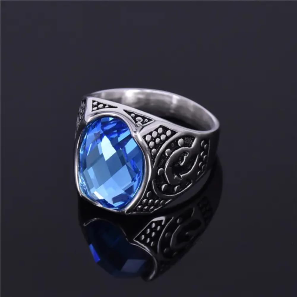 14K Gold 2.0Ct London Blue Topaz Ring for Men 10K/14K/18K Real Yellow Gold Natural London Blue Topaz Ring with Horse Ring for Men Mens Ring for Engagement Fathers Day Wedding