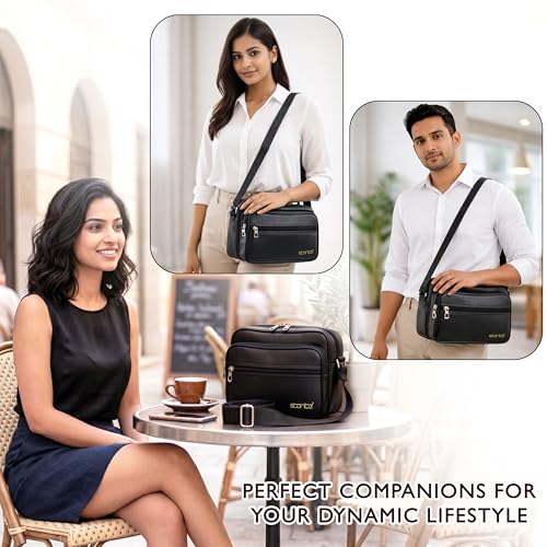 Image of Storite Stylish Small PU Leather Sling Cross Body Travel Office One Side Shoulder Bag for Men Women