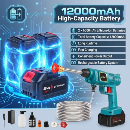 Image of Starq TurboFlow Cordless Portable 48V Wireless Pressure Washer Gun - 12000mAh High Pressure Water Gun for Car and Bike Wash, Brushless Motor, 5M Hose Pipe, Double Battery Included