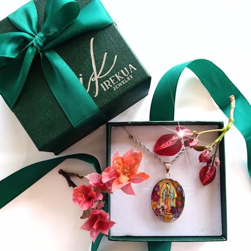 Virgin Mary Necklace Lady of Guadalupe Pendant Mary Medal Pressed Flower 925 Sterling Silver with 20" Stainless Steel Chain Medalla Virgen Maria Catholic Religious Mexico Jewelry -Handmade by Mexican2