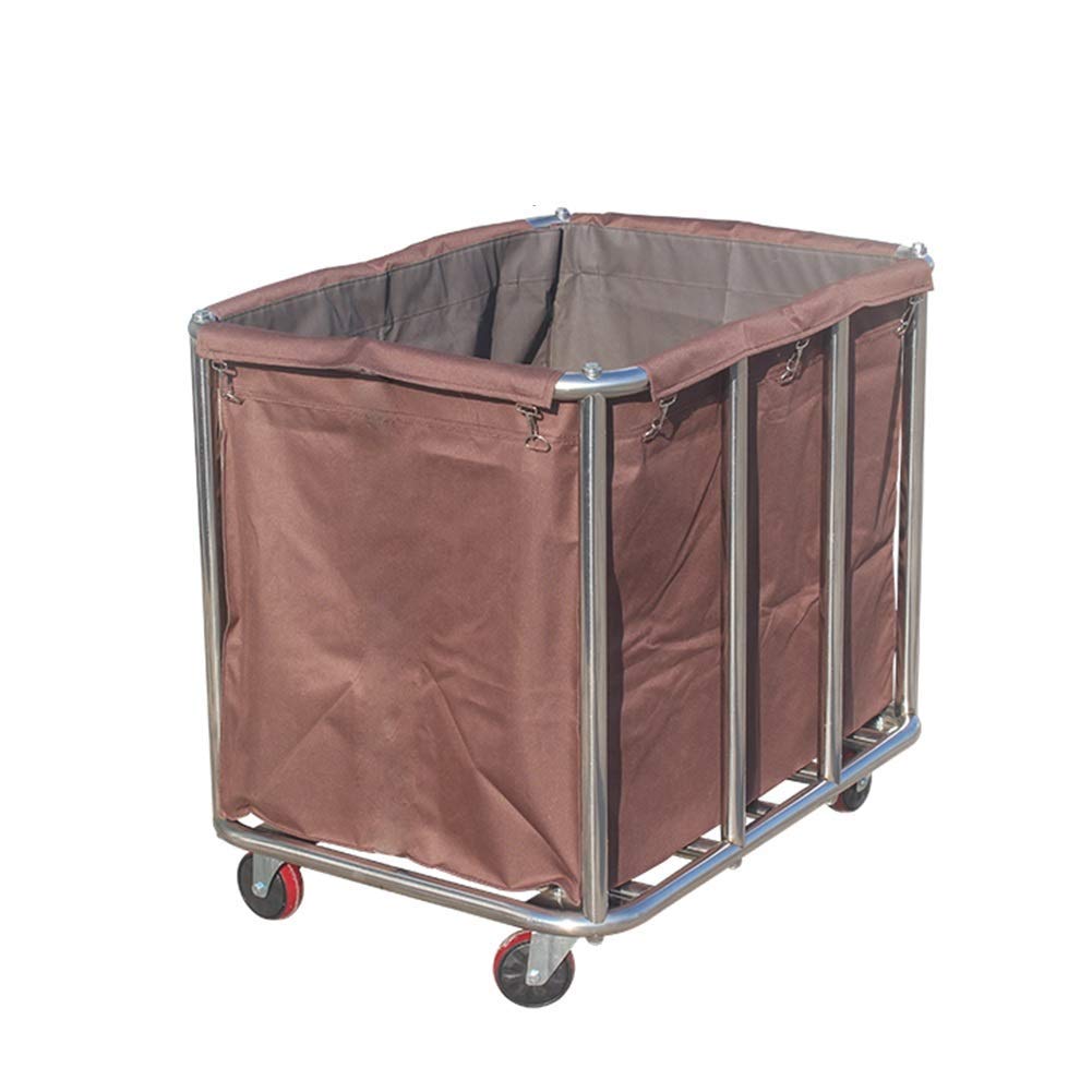 DFEDHF Brown Extra Large Commercial Laundry Trolley, Rolling Laundry Sorter Cart for Dirty Clothes Storage, Stainless Steel Frame