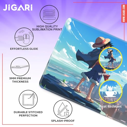 Image of Anime Theme Printed XL Extended Stich Edge Mousead | Smooth Surface Gaming Mousepad with Anti-Slip Rubber Base | 3mm Thick - 11 x 23 Inch (One Piece - Luffy (P114))