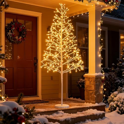 COSTWAY 150 cm Arbre de Bouleau Lumineux, Sapin de Noël Artificielle, 280 LED Blanc Chaud, Branches Ajustable, Base Lestée, Decoration de Fête pour Noël Halloween Pâques Mariages
