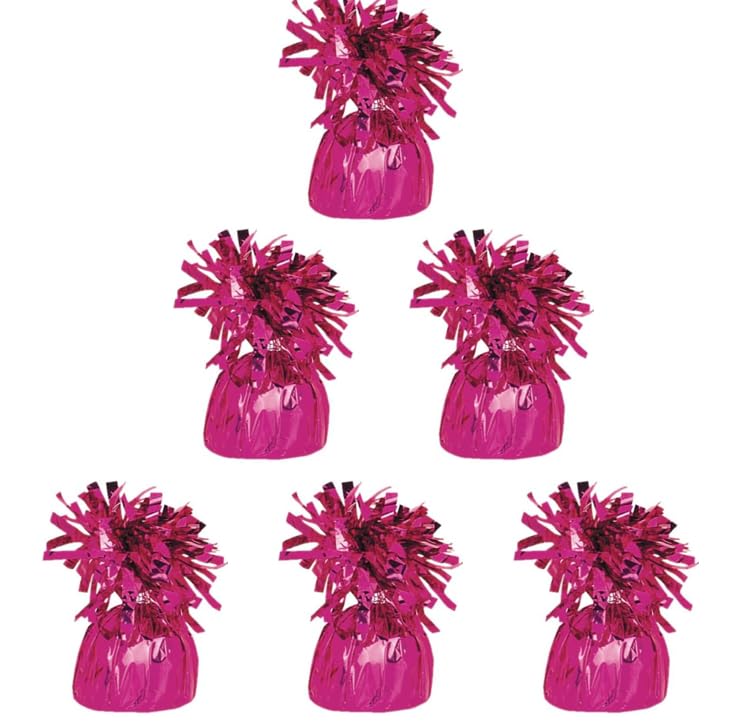 Pack of 6, 12 & 24 Heavy Balloon Weights (5cm x 13cm / Helium Latex Balloon Weight Fountain Table Floor Tassle Cone Birthday Party Accessory with Ribbon Roll (Magenta, 6 qty) โ image 1