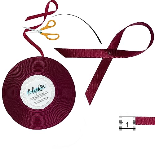 Image of Burgundy Ribbon 1 /4 Inches 36 Yards Satin Roll Perfect for Scrapbooking, Art, Wedding, Wreath, Packing Birthday, Wrapping Christmas Gifts or Other Projects Maroon