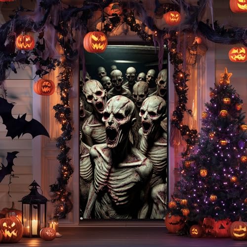 Image of BlissYard Halloween Entryway Banner Haunted House 35x71 Inch Polyester | Door Banner, Wall Decor | Haunted Figure Entry Accent, Haunted House Backdrop | Porch, Hallway, Party (Spooky Art)