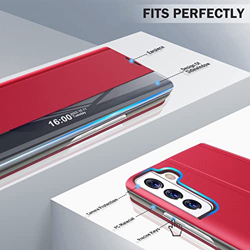 Coque Samsung S21 rigide premium avec rabat à clapet transparent rouge - 6