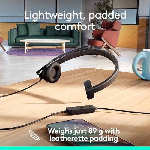 Logitech H570e USB Headset with Microphone for PC and Mac, USB-A Wired Headset with Mono Sound, Noise-Canceling Mics and Inline Controls, Certified for Microsoft Teams, Black by Logitech - Image 5