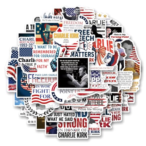 50Pcs Freedom Charlie Kirk Sticker Charlie Kirk Book Patriotic Stickers Scrapbook Sticker Waterproof Vinyl for Laptop Water Bottle Skateboard Scrapbooking Party Favors
