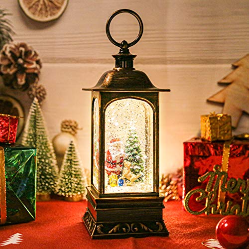 Snowglobes Christmas with Timer, Santa Claus Decoration LED Lantern with Glitter Great and Home Decoration (No Music) - Thumbnail 6