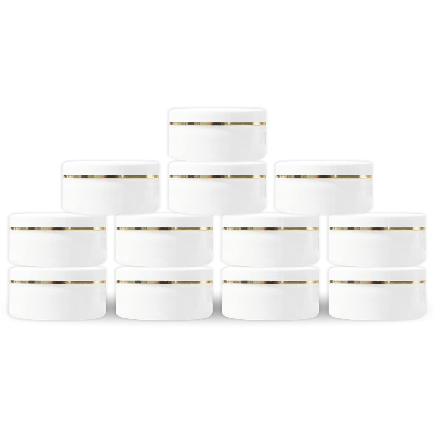 White Plastic Jar Storage Container with Dome Shape Golden Rim Portable Refillable & Reusable Cosmetic Empty Screw Cap Jar for Preparations of Face Cream Lip Balm Lotion Gel Each 50 GM Pack of 12-image-42