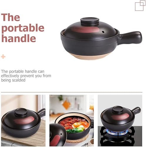 Miniatura 8 de LIFKOME Olla de cocina de arcilla Olla de cocina Estufa estilo chino Cazuela de cocina tradicional estilo Hong Kong Arroz Gachas de avena Olla