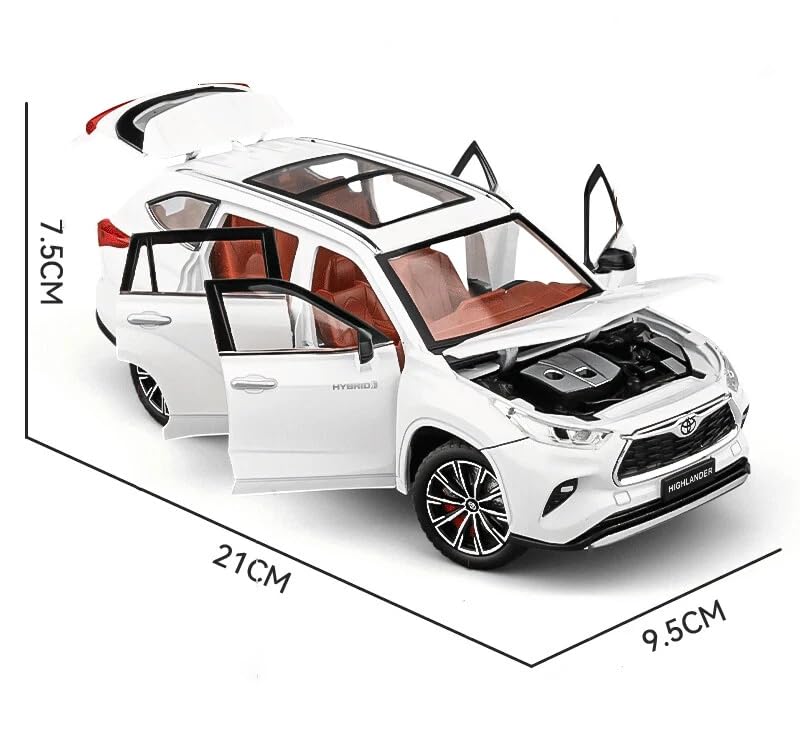 Image of 1:24 Toyota Highlander SUV Model Car - Alloy Diecast Pull Back Toy with Sound, Light & Openable Doors - Gift for Kids Boys Girls (White)