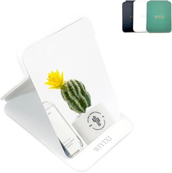 Ultra-Light Portable Foldable Desktop Vanity Mirror with Adjustable Stand - PU Leather Makeup Mirror for Travel, Camping, and Desktop Use, Small Desk Mirrors 6.1x8.3 Inches White