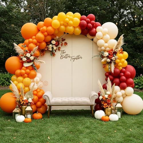 Fall Balloon Arch Kit – Double Stuffed Orange, Yellow, Red, Ivory White Boho Balloons Garland for Fall Decorations, Thanksgiving, Autumn Harvest Party, Pumpkin Birthday, Wedding, Baby Shower Backdrop