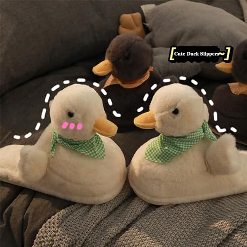 Duck Slippers, Duck Plush Slippers, Yellow Duck Slippers, Novelty Cozy Fuzzy Slippers, Soft Comfortable House Shoes, Cute Animal Slippers for Women Men (8.5-10 Women/7.5-9 Men, White)4