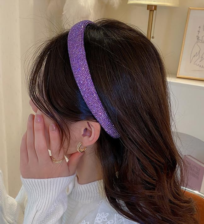 1 PCS Rhinestone Headband Glitter Non-Slip Wide Headband, Solid Hair Band Fashion Hair Accessories for Women Girls(Purple) - Image 3