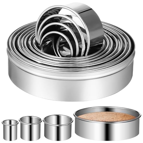 SHINEOFI 12 Anneaux à Pâtisserie en Acier Inoxydable, Moules Ronds pour Muffins et Crumpets, Boîte de Rangement Incluse, Ustensiles Pâtisserie Polyvalents pour Mousse, Tartes et Desserts,