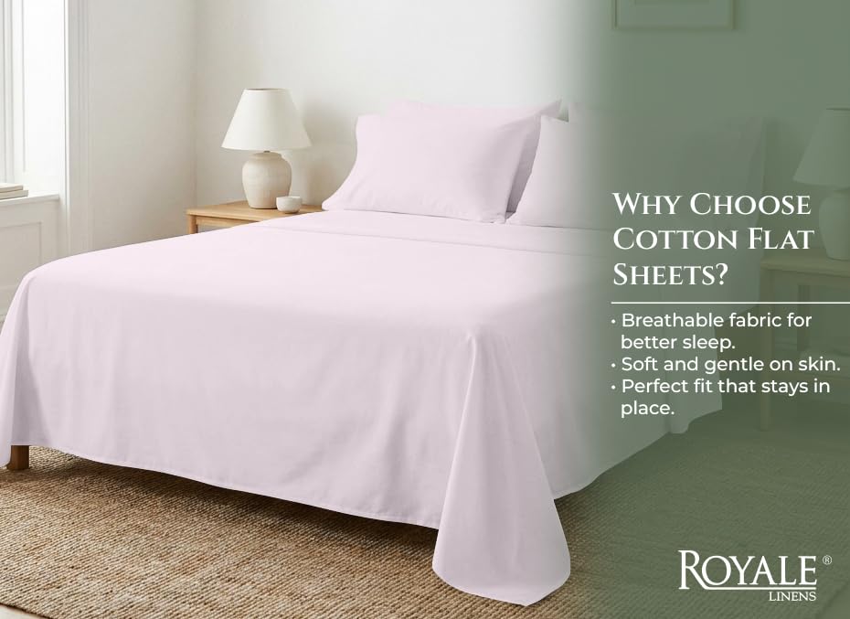 Image of Royale Linens 100% Organic Cotton King Size Flat Sheet Only - Percale Top Sheets - King Flat Sheet Sold Separately - Lightweight & Soft 100% Cotton Lavender Bed Sheets Only (105 inch x 102 inch, Lavender)