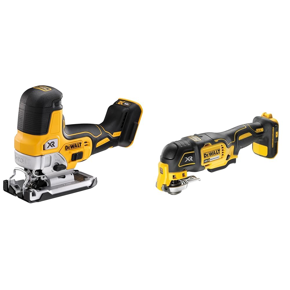 DEWALT Scie Sauteuse Sans Fil 18V - Sans Batterie ni Chargeur DCS335N-XJ & Outil Oscillant Multi Cutter 18V Sans Fil Brushless - Livré avec Jeu d'Accessoires de Coupe et de Ponçage de 29 Pièces