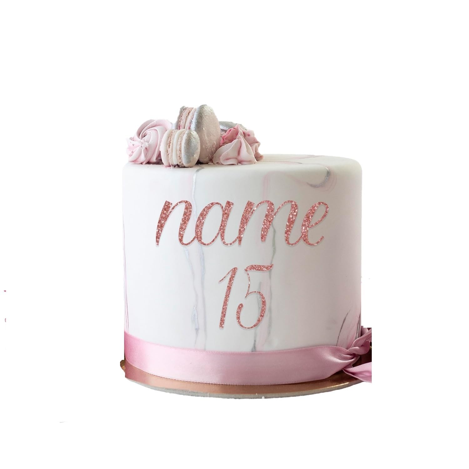 Personalised Acrylic Cake Charm Word Number Script Font A 3" 4" 5" 6" Acrylic Cake Topper Letter Alphabet Decoration for Wedding Anniversary Birthday (5inch (125mm) 1word + number, Rose Gold Glitter) โ image 1