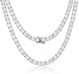 Moissanite Tennis Necklace 18K Gold Plated 925 Sterling Silver Yellow White Gold Plated Moissanite Diamond Tennis Choker Chain Wedding Necklaces 3/4/5mm 16-24 Inch Jewelry Gift for Women Men