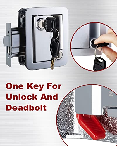 Image of Lock, RV Camper Door - Universal Security Deadbolt Lock with Handle, Chrome, Pack of 1 + 6 Keys Alike