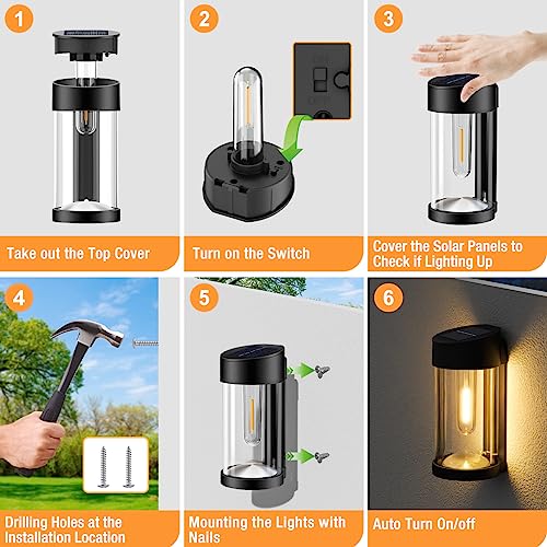 Woolmug 2 Pack Solar Fence Lights Outdoor, Solar Deck Lights Glass Ip65 Waterproof Led Solar Wall Step Lights Retro Solar Lights Outdoor For Fence Post Garden Deck Backyard Porch Wall, Warm White #TOP6