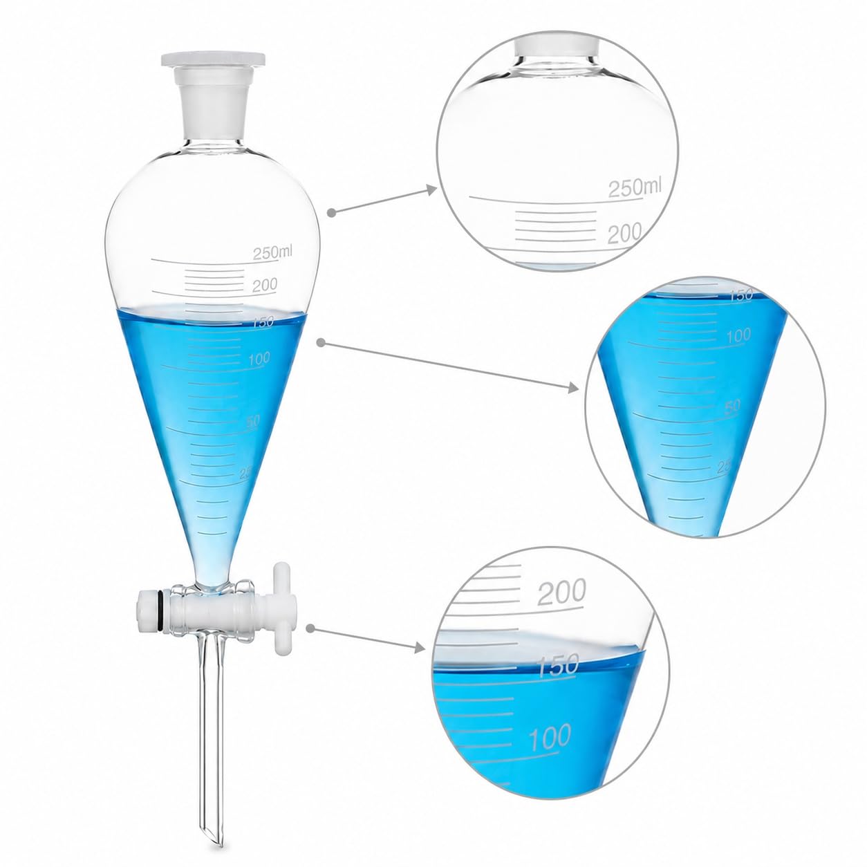 Embudo Decantación Vidrio Borosilicato Llave PTFE Matraz Graduado-1000mL 24/29