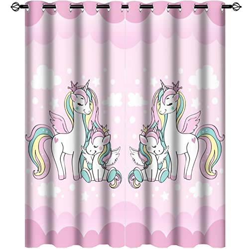 Kazynee Kids Cute Unicorn Blackout Curtains - Cartoon Girls Room Decor Unicorn Pink Grommet Window Drapes Set Energy Saving Thermal Insulated Drapes for Living Room Nursery,2 Panels 45L x 21W