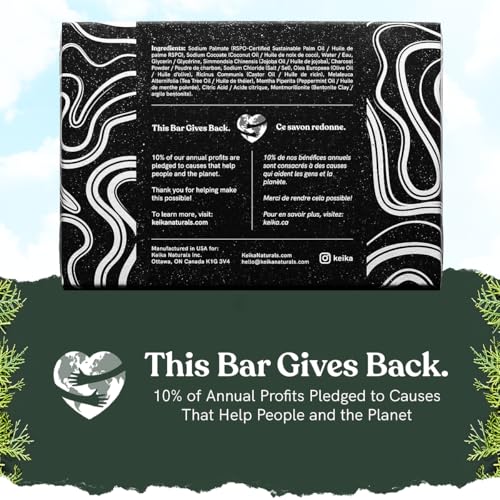 Image of Keika Charcoal Black Soap Bar for Eczema, Psoriasis, Face, Body, Men Women Teens with Oily Skin, 5 oz. (Charcoal, 6-Pack)
