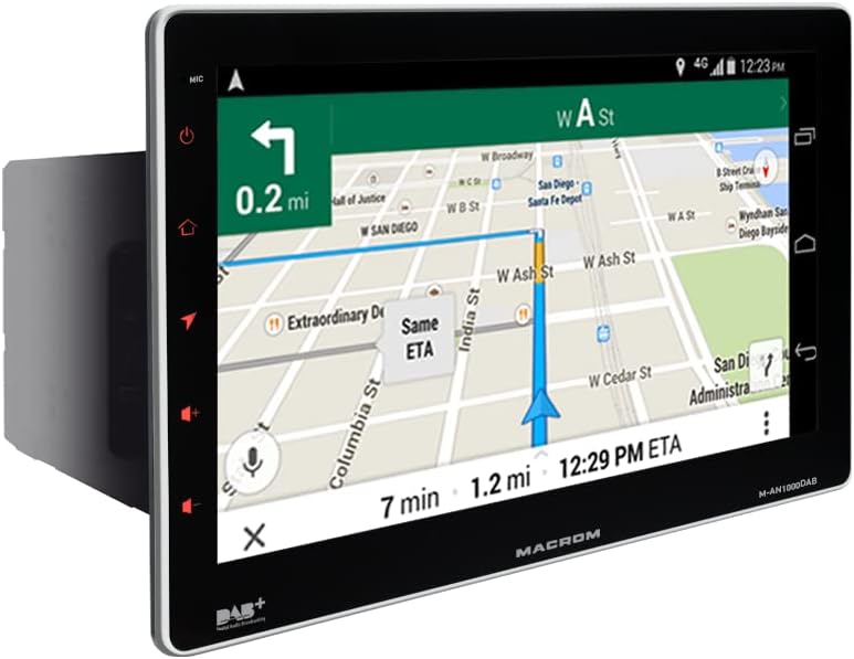 Macrom M-AN1000DAB screen displaying a navigation map