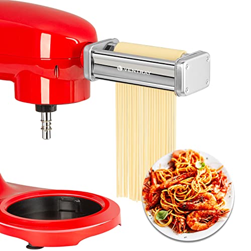 Pasta Roller Attachment Fits All Kitchenaid Stand Mixer, 3-Piece Stainless Steel Pasta Maker Assecories Including Pasta Sheet Roller, Spaghetti Cutter, Fettuccine Cutter & Cleaning Brush By Ventray #TOP1