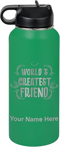 Miniatura 34 de LaserGram Personalized Water Bottle, World's Greatest Friend, Stainless Steel Double Wall Vacuum Insulated with Flip Top Straw, Custom Engraved Gift
