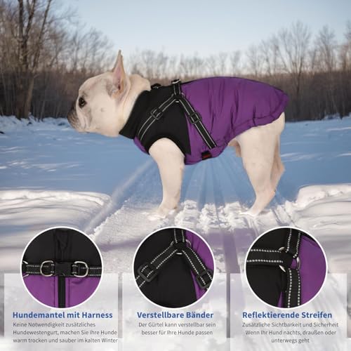 Wunive Hundemantel Hundejacke Winter Wasserdichter Hundemantel Kleiner Hundemantel Welpen Harness Hundemantel Warme Hundejacke Hundemantel mit Geschirr Built in 2 in 1 für kleine mittlere große Hunde