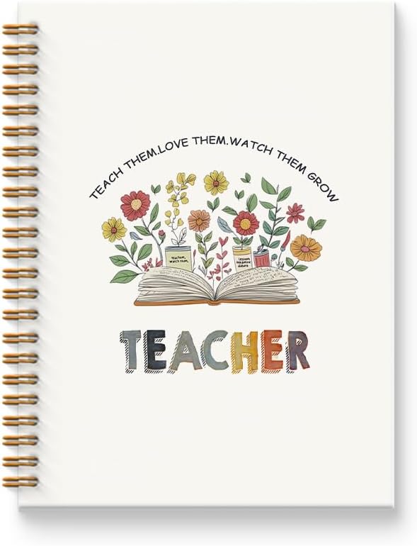 Floral Teacher Notebook Journal 5.5x8.3, Kindergarten Teachers Gifts Journal for Women, Teacher Appreciation Gifts, Teach Love Watch Them Grow Spiral Hardcover Notebook