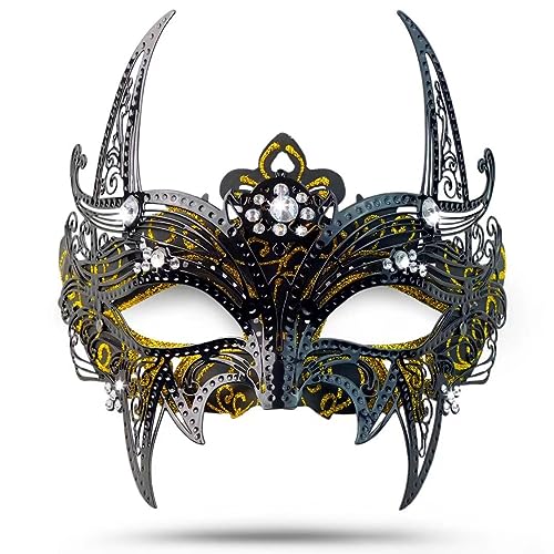 ARK Survivor Gold and Black Filigree Masquerade Mask For Women - Metal Mask For Halloween, New Year, Mardi Gras and Carnival With Flare