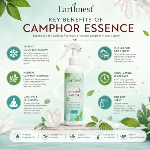 Image of Camphor Essence Air Freshener Spray 200ML | Natural Camphor Room & Car Freshener | Long Lasting Fragrance | Odor Eliminator for Home, Office, Bathroom & Wardrobe