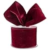 Cinta de terciopelo con alambre de Navidad, terciopelo con satén, 10 yardas, para envoltura de regalos, decoración de árboles, manualidades (borgoña, 2-1/2 pulgadas)