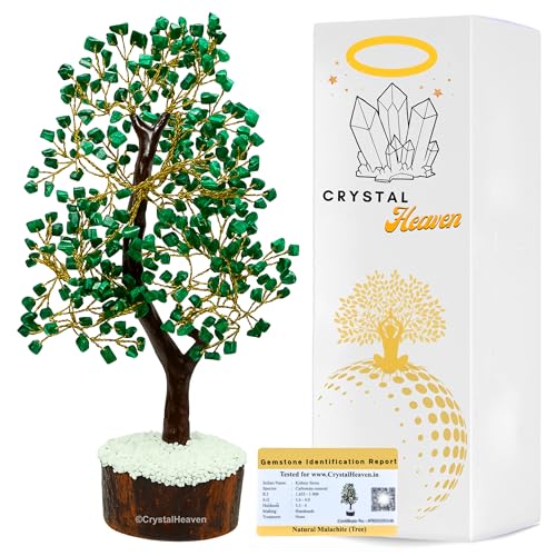 Image of Certified Malachite Crystal Tree for Good Luck - Healing Crystals Money Tree for Wealth, Positive Energy at Home Office - Decorative Spiritual Gifts for Vastu, House Warming