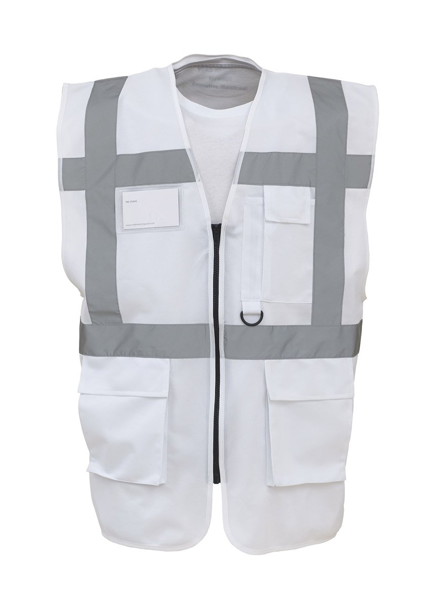Workwear World Executive Hi Viz Vis Enhanced Visibility Full Zip Vest Waistcoat White (S)