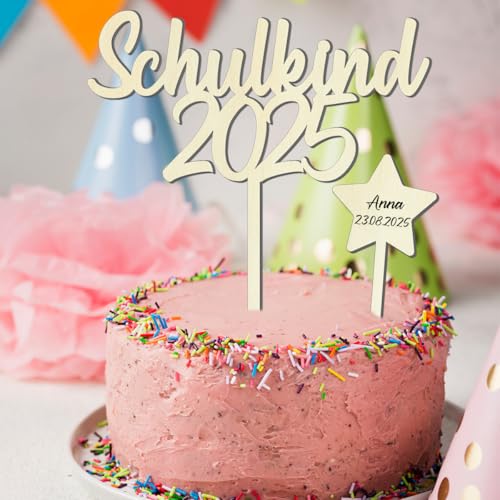 Schulkind 2025 Tortendeko Einschulung, Cake Topper Einschulung mit Stern, Kuchendeko Schulanfang Schuleinführung Schulkind Deko 2025