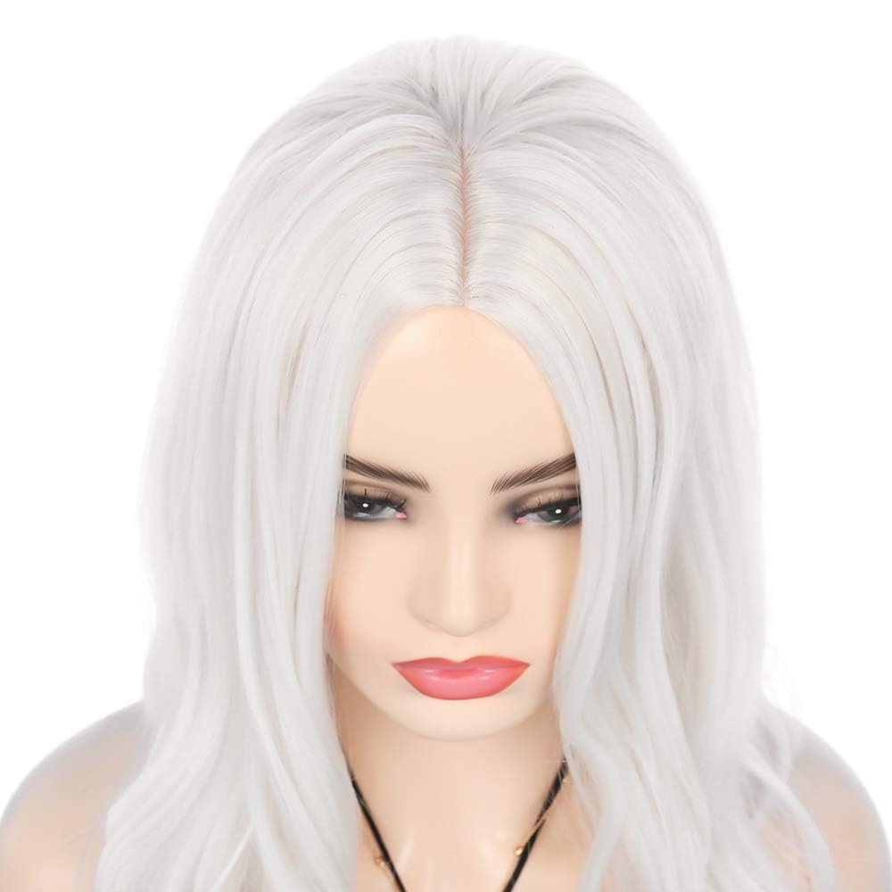 Cream White Wigs for Women Long Curly Wavy Synthetic Hair Wig Natural Middle Parting Heat Resistant Costume Cosplay Use