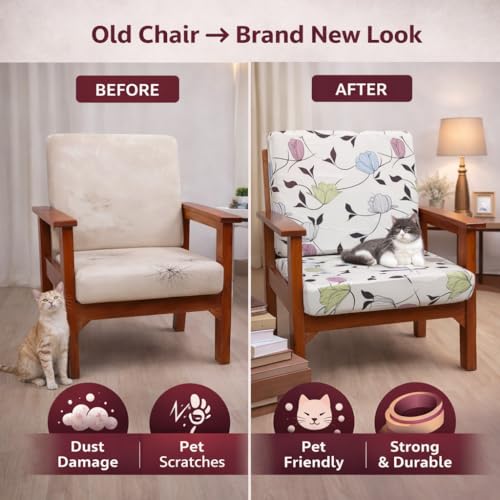 Image of STITCHNEST 'Contour Fit Series' Stretchable Printed Wooden Sofa Cover (Pack of 10) - Elastic Wooden Chair Cover | Wooden Sofa Seat Cover | Size - 20-21 x 20-21 x 3-5 in