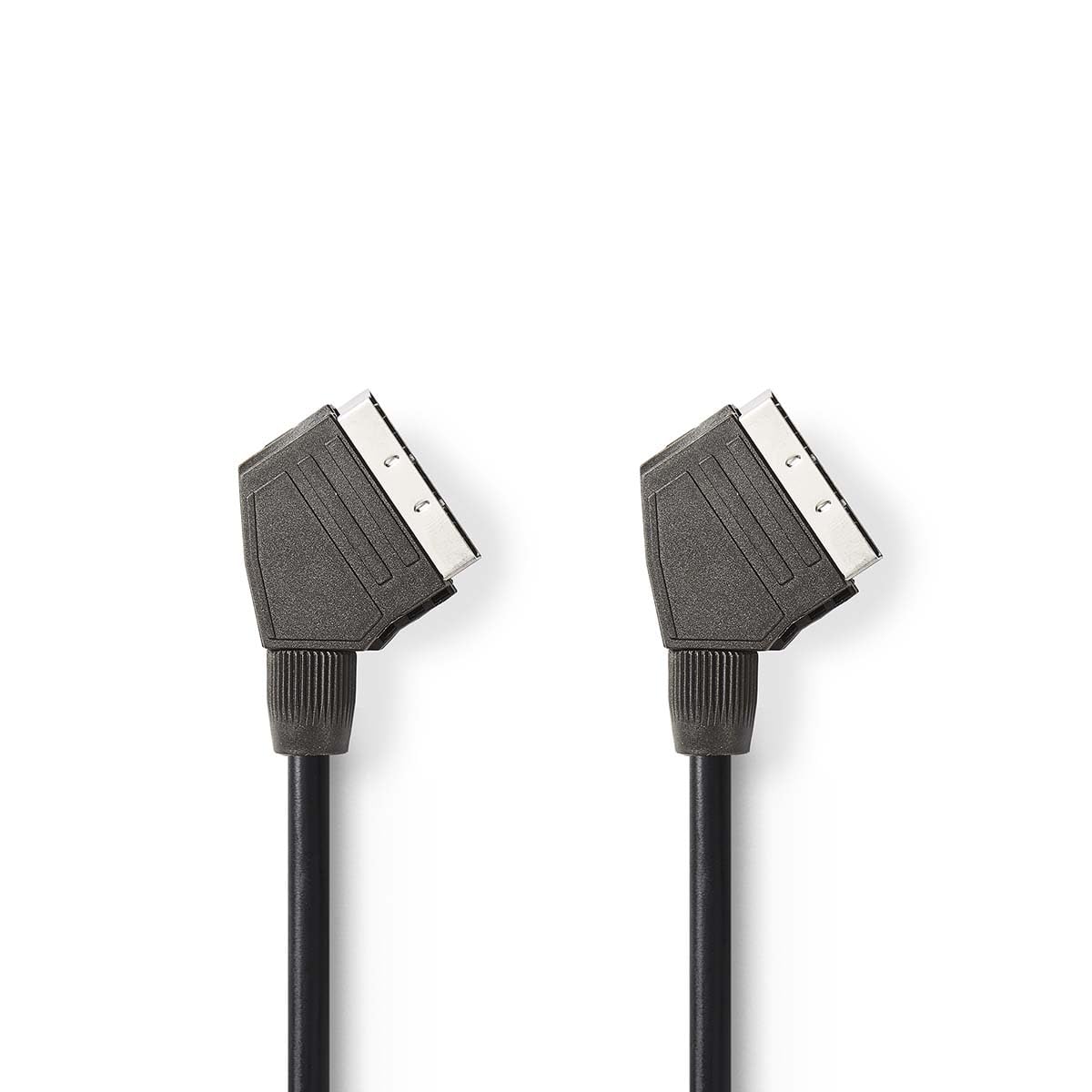 Nedis SCART - Cable euroconector - Conector euroconector - Niquelado - 480p - 1,50 m - Redondo - PVC - Negro - Etiqueta