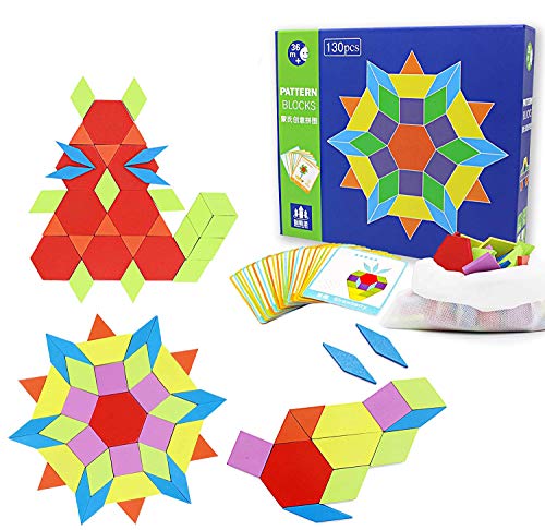 BAISIQI Tangram Puzzle Madera Bloques de Patrones Rompecabezas Formas Geometrías Juegos Juguetes para Niños 130 Piezas
