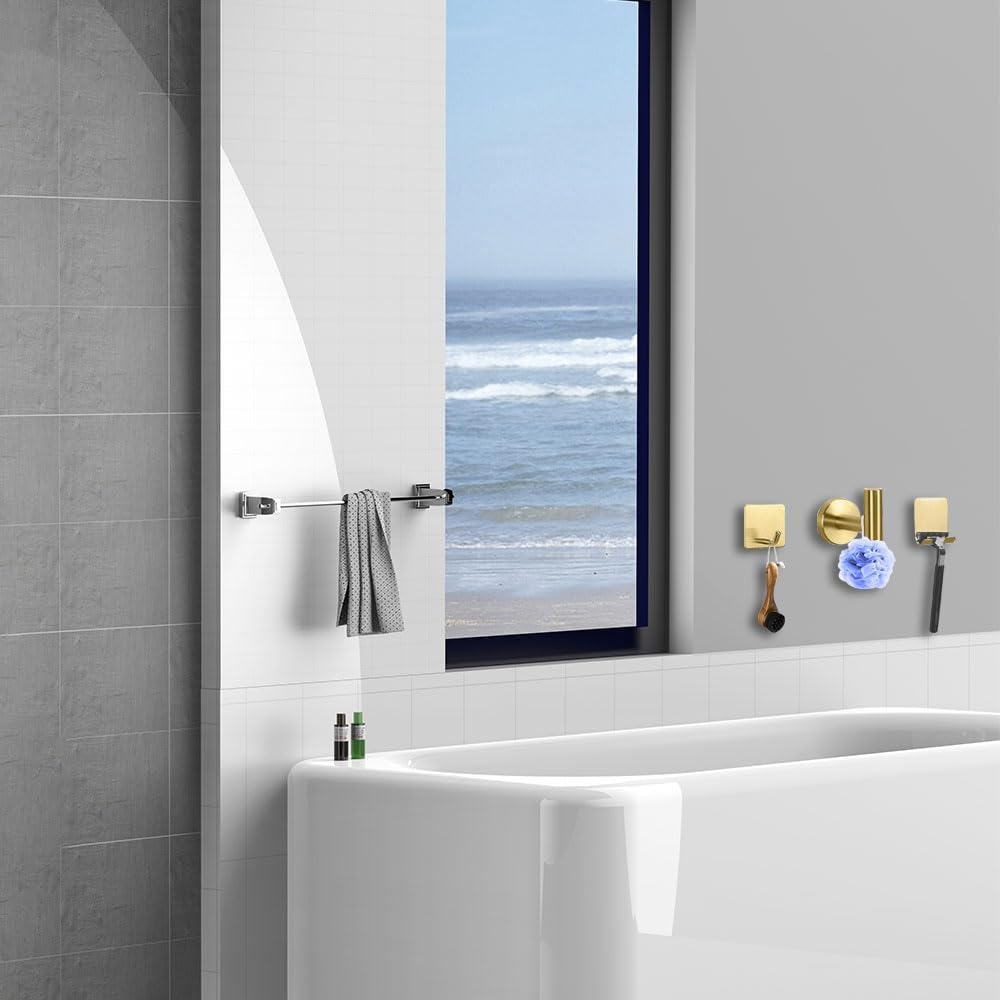 7-Piece Bathroom Accessory Set self-Adhesive Brushed Black Bathroom Hardware, Bath Towel Bar Set, Towel Racks for Bathroom, Wall Mounted