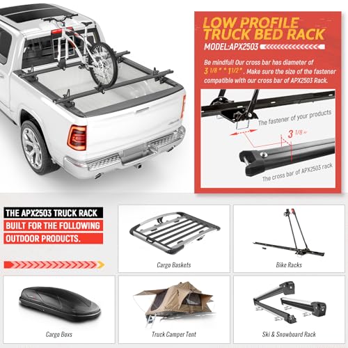 Image of Model APX2503 83 inch Full-Size Low Profile Heavy Duty Aluminum Truck Bed Rack for Trucks and Trailers with Open Rails (300lb On Road Capacity)