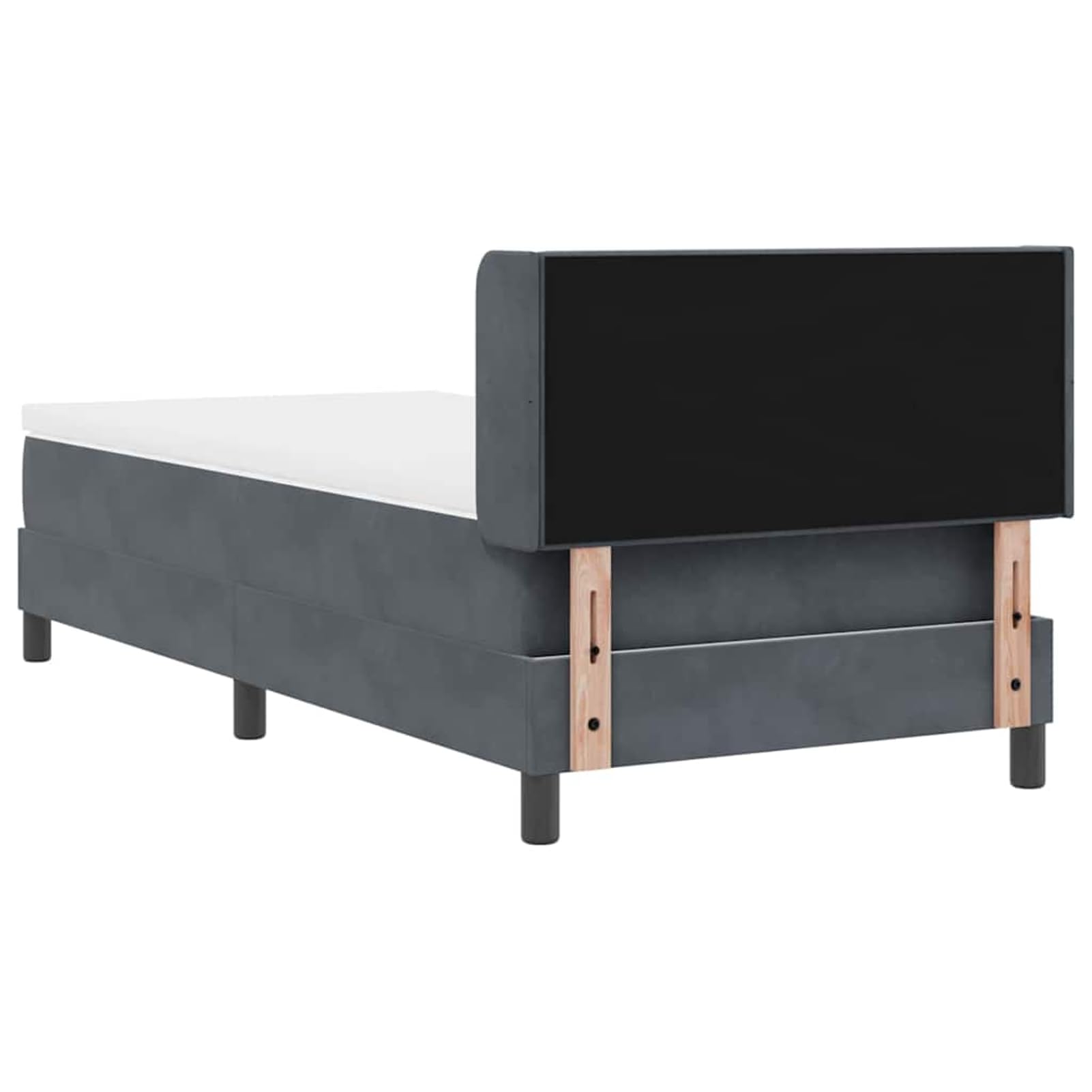 Łóżko kontynentalne z materacem 200 x 90 cm, ciemnoszare, średnio twarde, materac z pianki kieszeniowej, regulowany zagłówek, oddychający, do łóżka pojedynczego, w zestawie stelaż i zagłówek